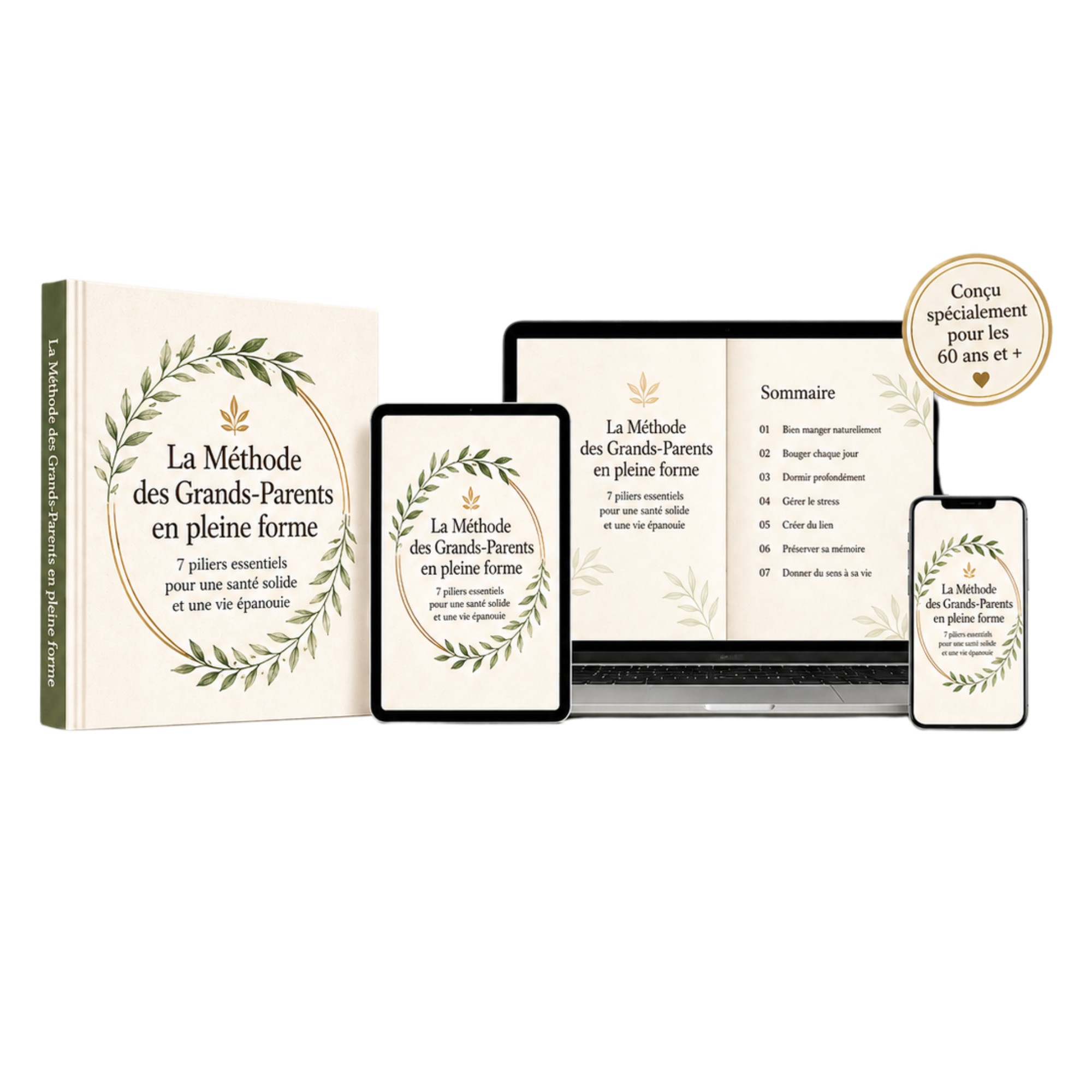 La Méthode des Grands-Parents en pleine forme — livre, tablette, ordinateur et téléphone